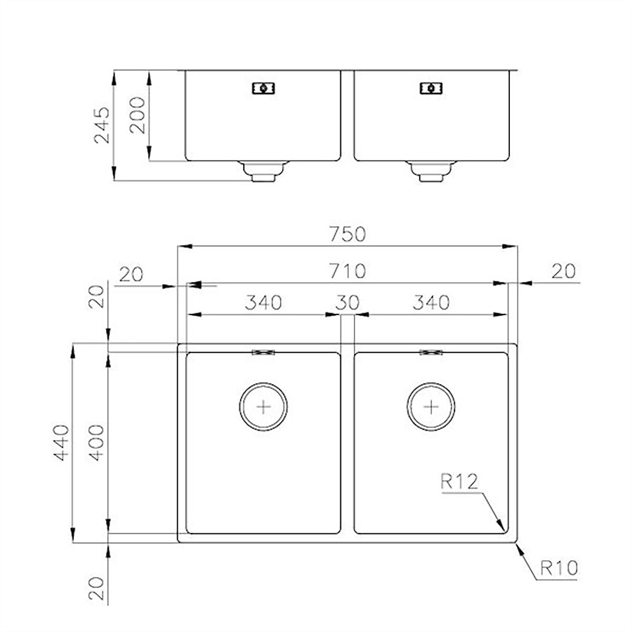 additioanl image for  Foster Sink Double Gun Metal 75 x 44 cm 