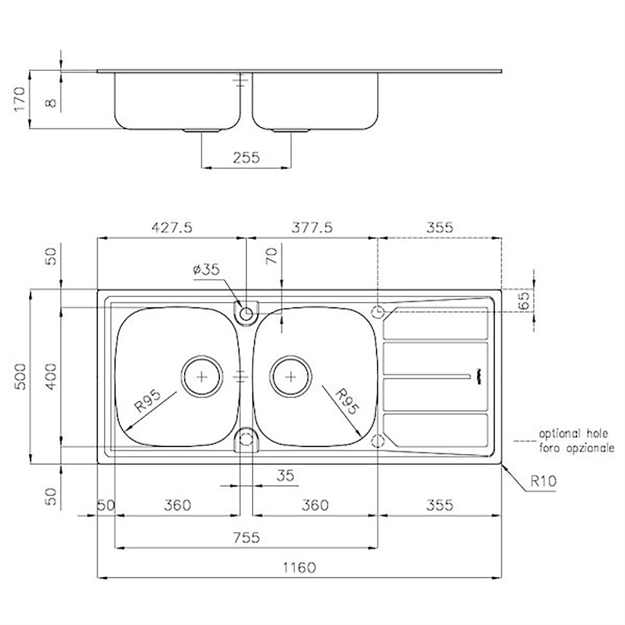 additioanl image for  Foster Sink 2 Bowl S1000 S/S 116 x 50 cm 