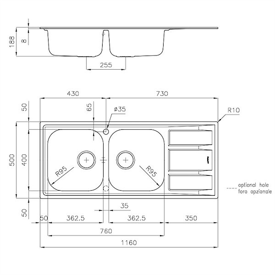 additioanl image for  Foster Sink FM Marine 2 Bowls 116 x50cm 