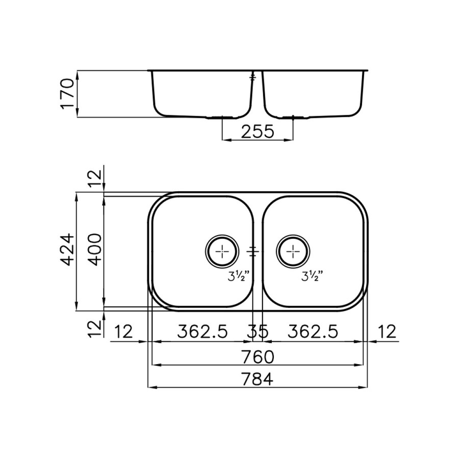 additioanl image for  Foster Sink Elettra 2 Bowls 78.4 x 42.4 