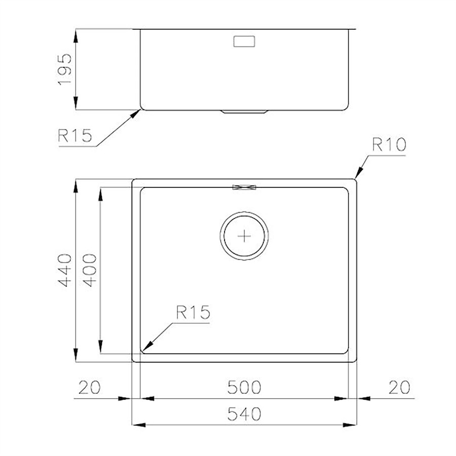 additioanl image for  Foster Sink 1 Bowl S/Steel 54 x 44 cm 