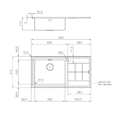 additioanl image for  Foster Sink Flat Edge S/Steel 98.3 x51.3 