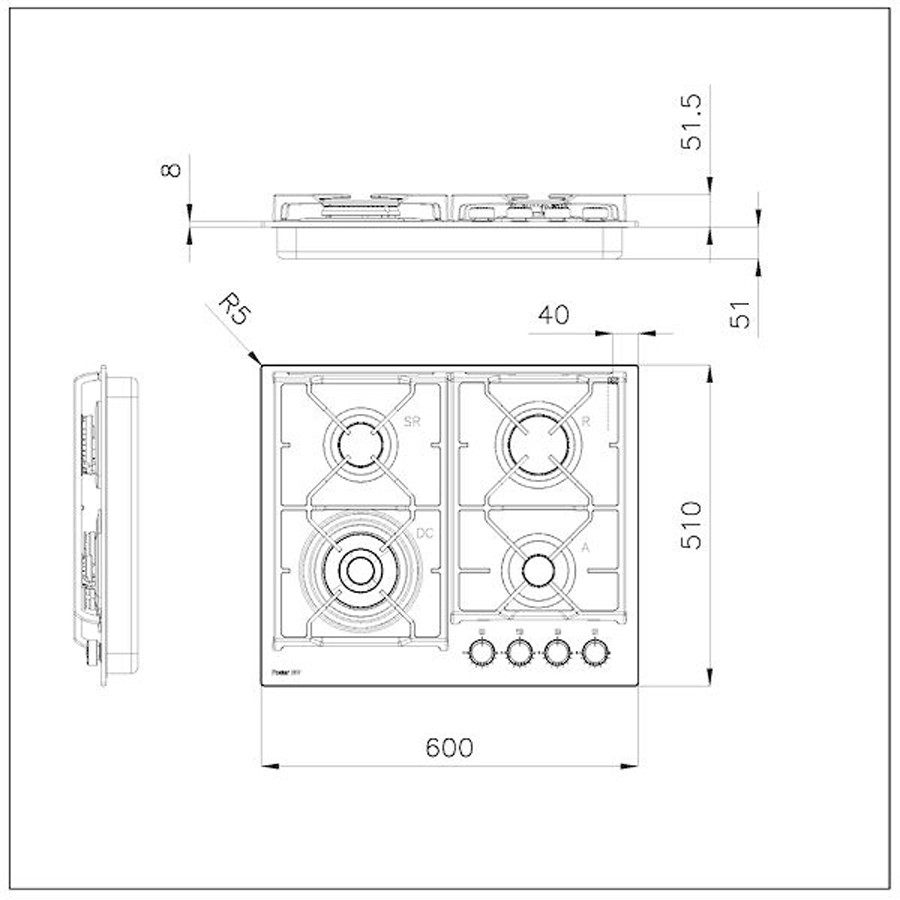 additioanl image for  Foster Hob Gas 4 Burner Glass 60 x 51 cm 