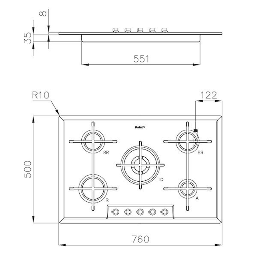 additioanl image for  Foster Hob Gas Veronika St/St 76 x 50 cm 