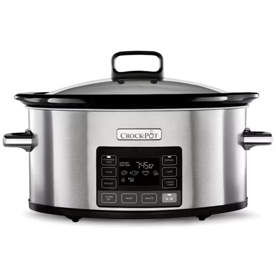 product image Crockpot Slow Cooker Silver 5.6 Litre Time Select 
H 29.3cm x W 41.2cm x D  25.4cm