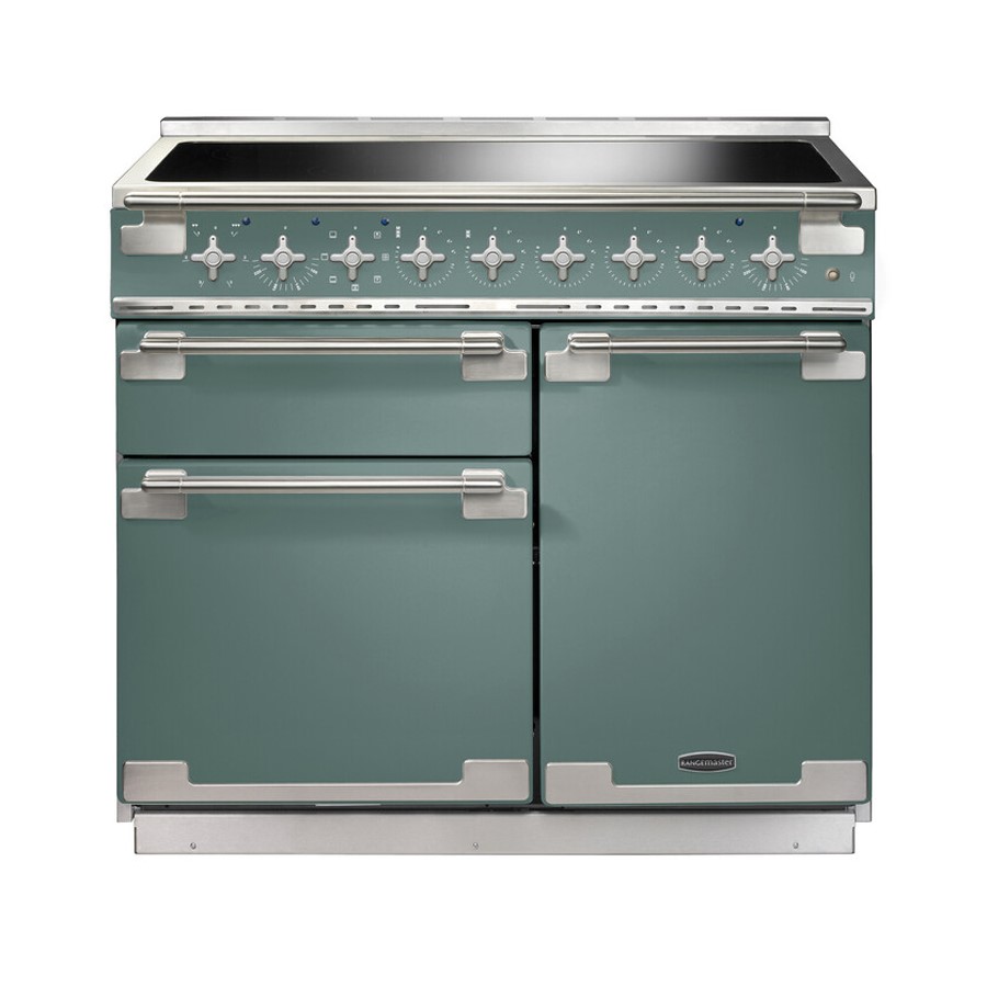product image RangeM Elise Induction Mineral Green 100 With Brushed Nickel Trim 
H 91.00/93.50cm x W 99.40cm x D 65.00cm