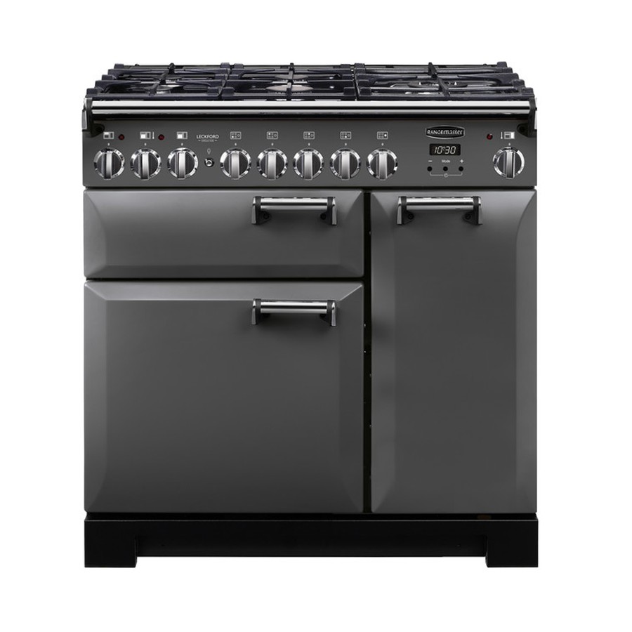 product image RangeM Cooker Leckford Deluxe 90 Dual Fuel Slate/Chrome 
H 90.50/93.00cm x W 90.00cm x D 68.50cm