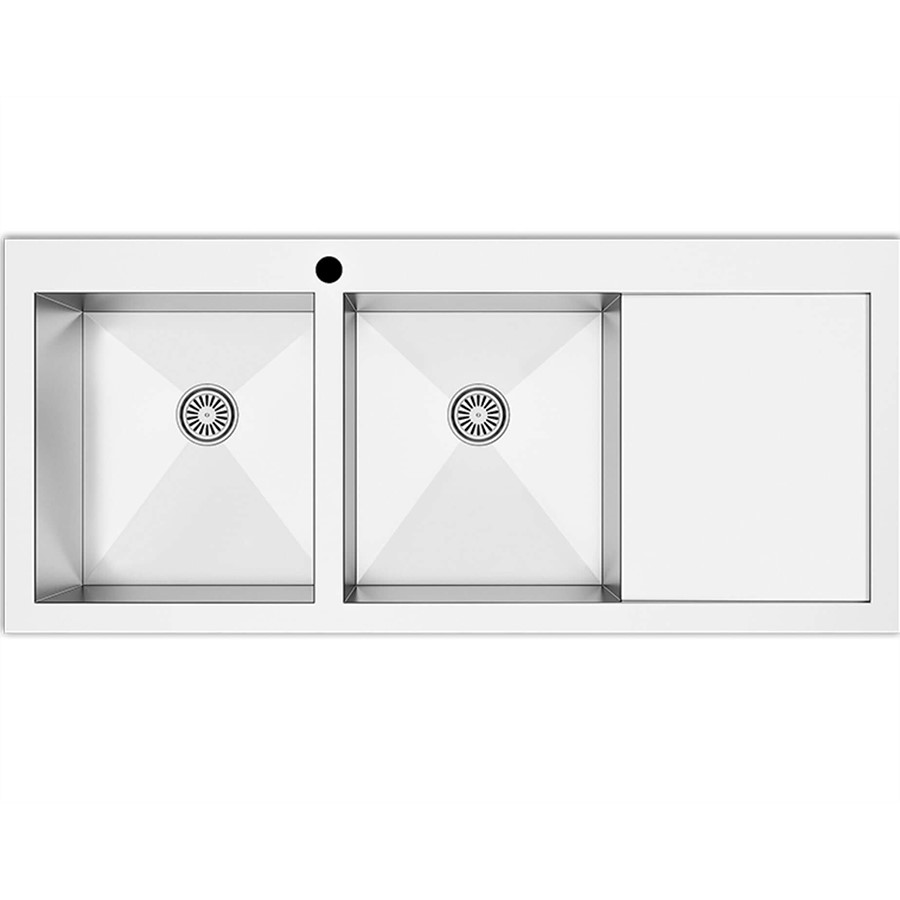 product image Asil Sink 2 Bowl Brush S/Steel 116x51 cm Right Drain