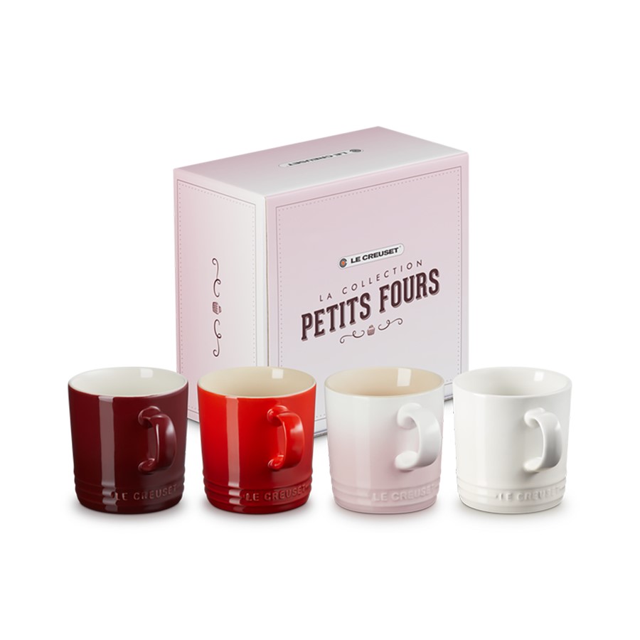 product image Le Creuset 4 Petit Capp. Mugs 350 ml. Rhone, Cerise, Shell Pink & Meringue