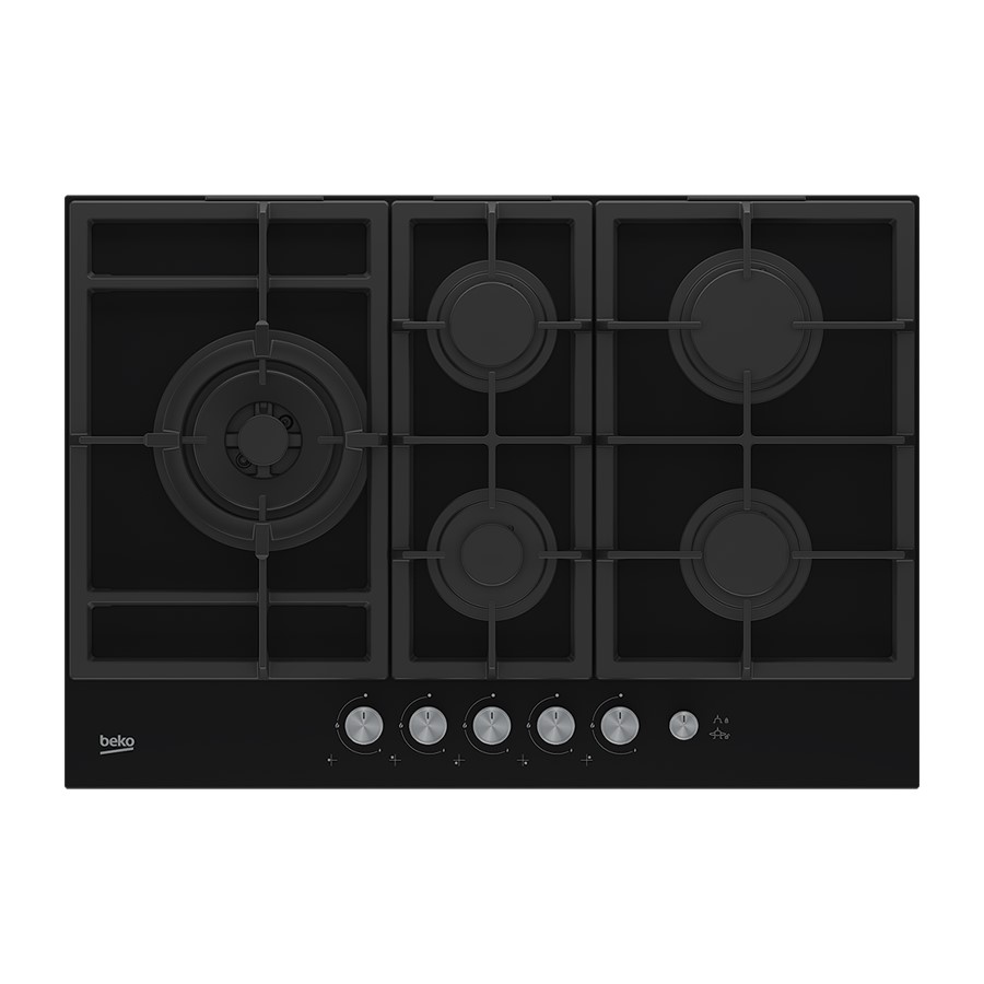 product image Beko Hob Gas 5 Burner Black Glass 75 cm H 4.6 cm x W 75 cm x D 52.4 cm