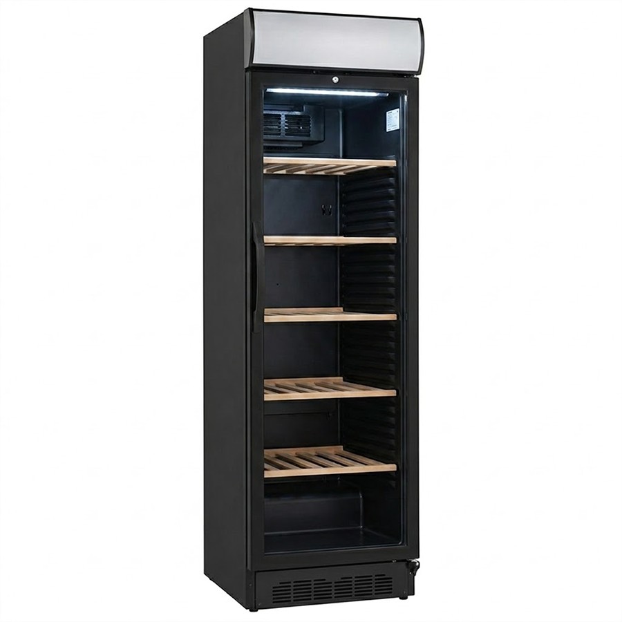 product image Ugur Fridge Black Glass Door Wood Int. H 198cm x W 59.5cm x D 64cm | 372 Lts