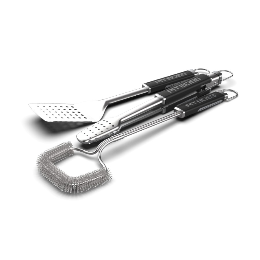 product image Pit Boss 3-piece BBQ Set (incl.: Tongs, Spatula, Extended Cleaning Brush)