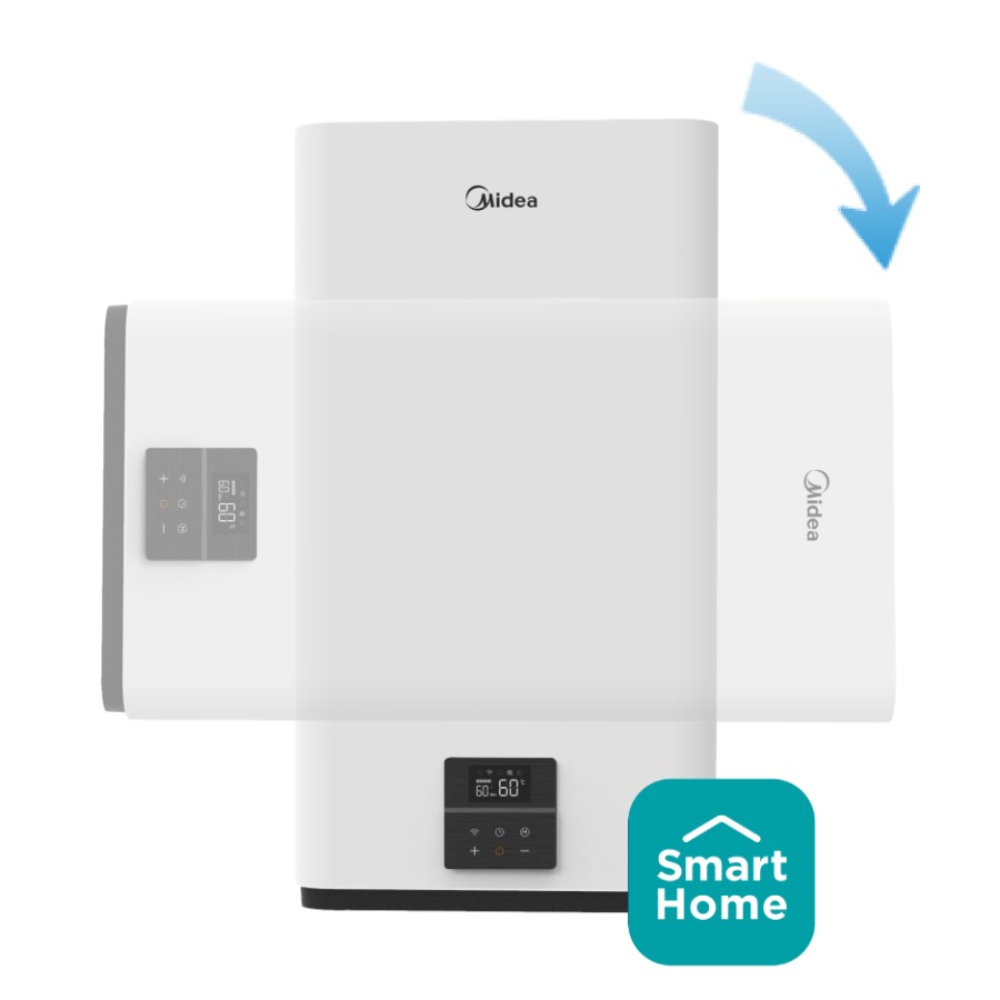 product image Midea Electric Water Heater - incl. WiFi Salute Flex - Double Tank 80L (Installation not incl.). The water pipe must face left for horizontal mounting.