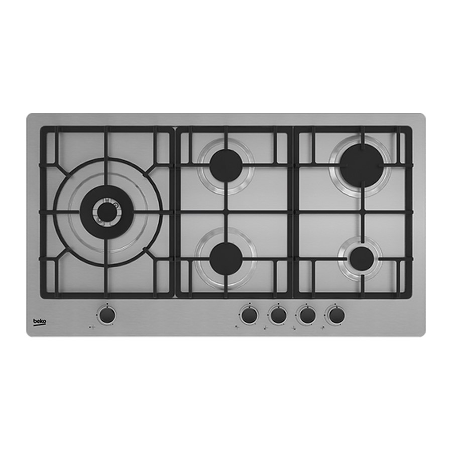 product image Beko Hob Gas 4 Burner & 1 Wok Inox 90 cm H 9.70 cm x W 91.0 cm x D 51.00 cm