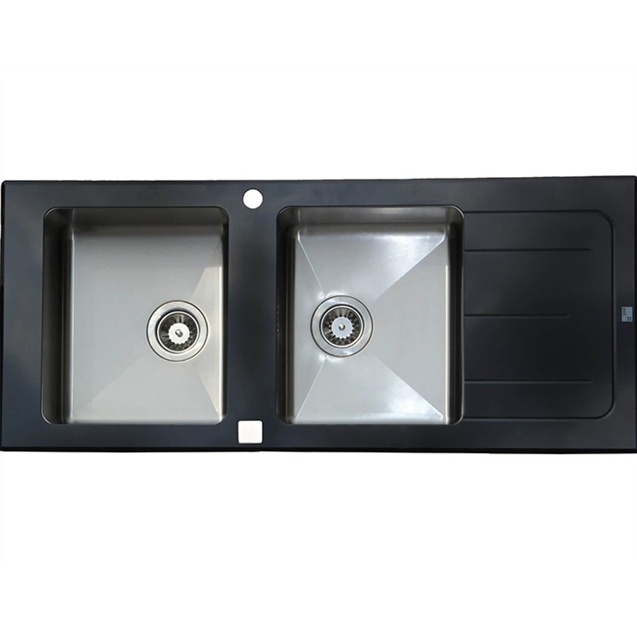 product image Asil Sink 2 Bowl Black Glass 116 x 50 cm 