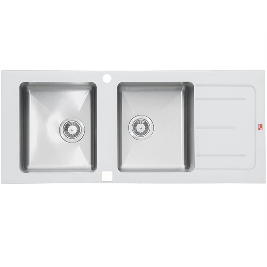 product image Asil Sink 2 Bowl White Glass 116 x 50 cm 