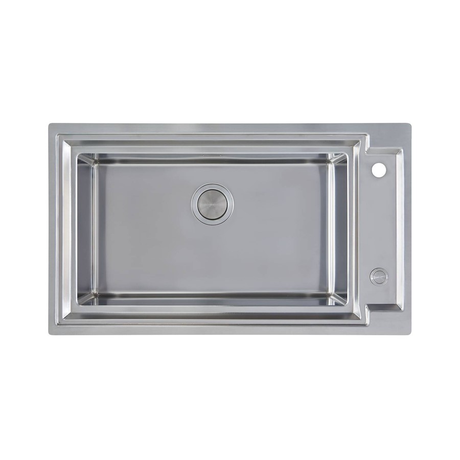 product image Foster Sink Outline 1 Bowl FM/TM Stainless Steel 87.3 x 51.3 cm 
Equipment 
8407 116 - Space Push automatic waste fitting 
8100 606 - Black grid 
8100 607 - Black grid