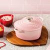 Le Creuset Cast Iron Heart Shaped Casserole with Heart Knob Shell Pink - Image 2