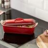 Le Creuset Stoneware Rectangular Casserole with Press 28cm 1.1L Cerise - Image 2