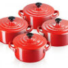 Le Creuset Stoneware Set of 4 Round Mini Cocotte 10cm 0.25L Cerise