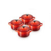 Le Creuset Stoneware Metallic Set of 4 Round Mini Cocotte 10cm Cerise