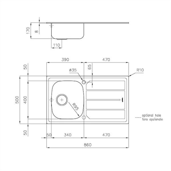 Foster Sink S1000 S/Steel 86 x 50 cm - Image 2