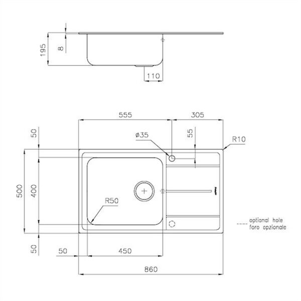 Foster Sink Evo Stndrd (8mm Edge) St/St 86 x 50 cm - Image 2