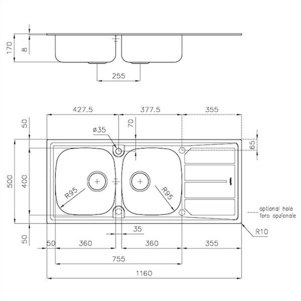 Foster Sink Sink S1000 St/St 116x50 - Image 2