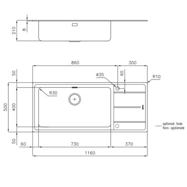 Foster Sink Evo Stndard (8mm Edge) St/St 116x50 cm - Image 2