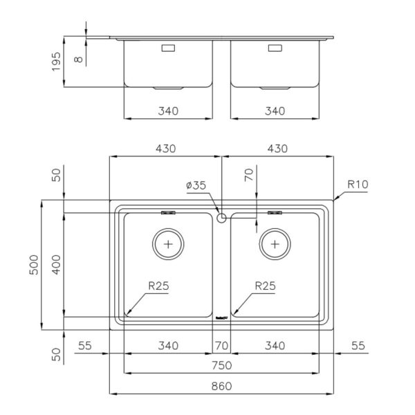 Foster Sink Evo Stndrd (8mm Edge) St/St 86x50 cm - Image 2