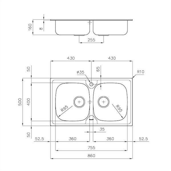 Foster Sink S1000 Standard(8mm Edge) 86x50 - Image 2