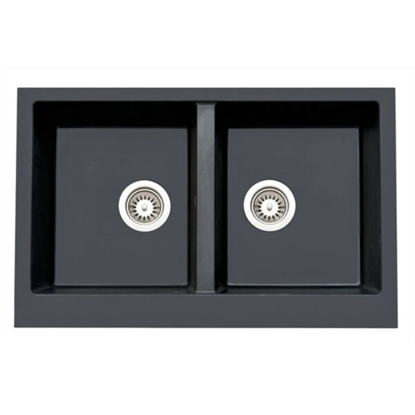 Asil 2 Bowl Blk Granite Sink 79 x 50cms