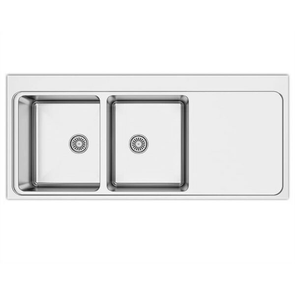 Asil 2 Bowls Sink 116 x 52 cm Right Drain Flush Mount