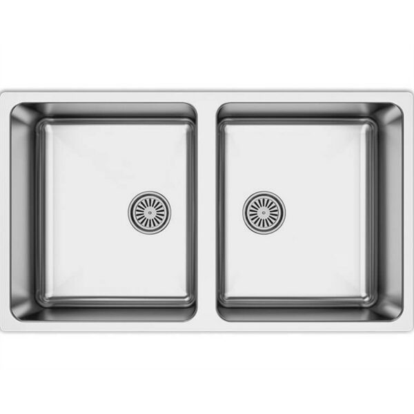 Asil 2 Bowl Sink 74 x 44 cm NO Drain U/Mount Brushed