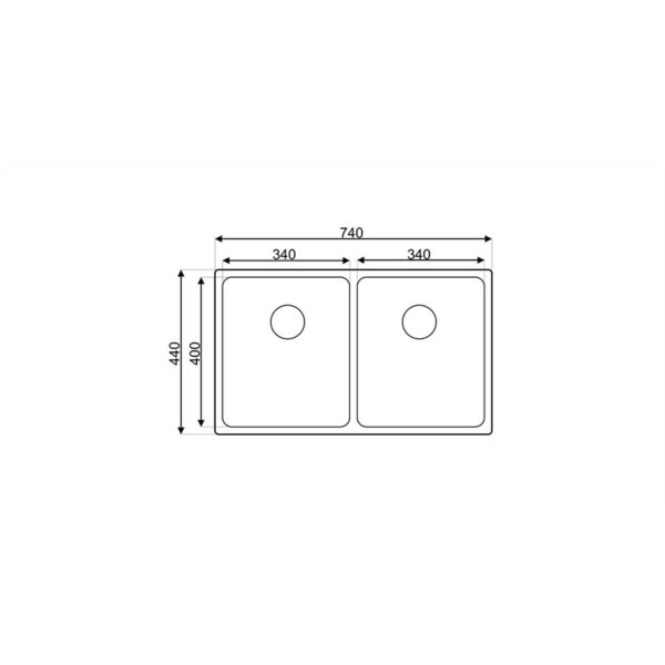 Asil 2 Bowl Sink 74 x 44 cm NO Drain U/Mount Brushed - Image 2